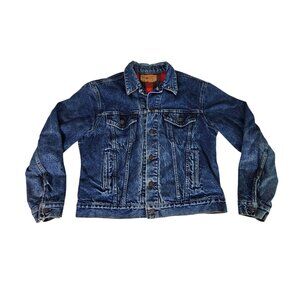 Vintage 80’s Levis 70411 0816 Buffalo Plaid Lined Denim Trucker Jacket Size 44